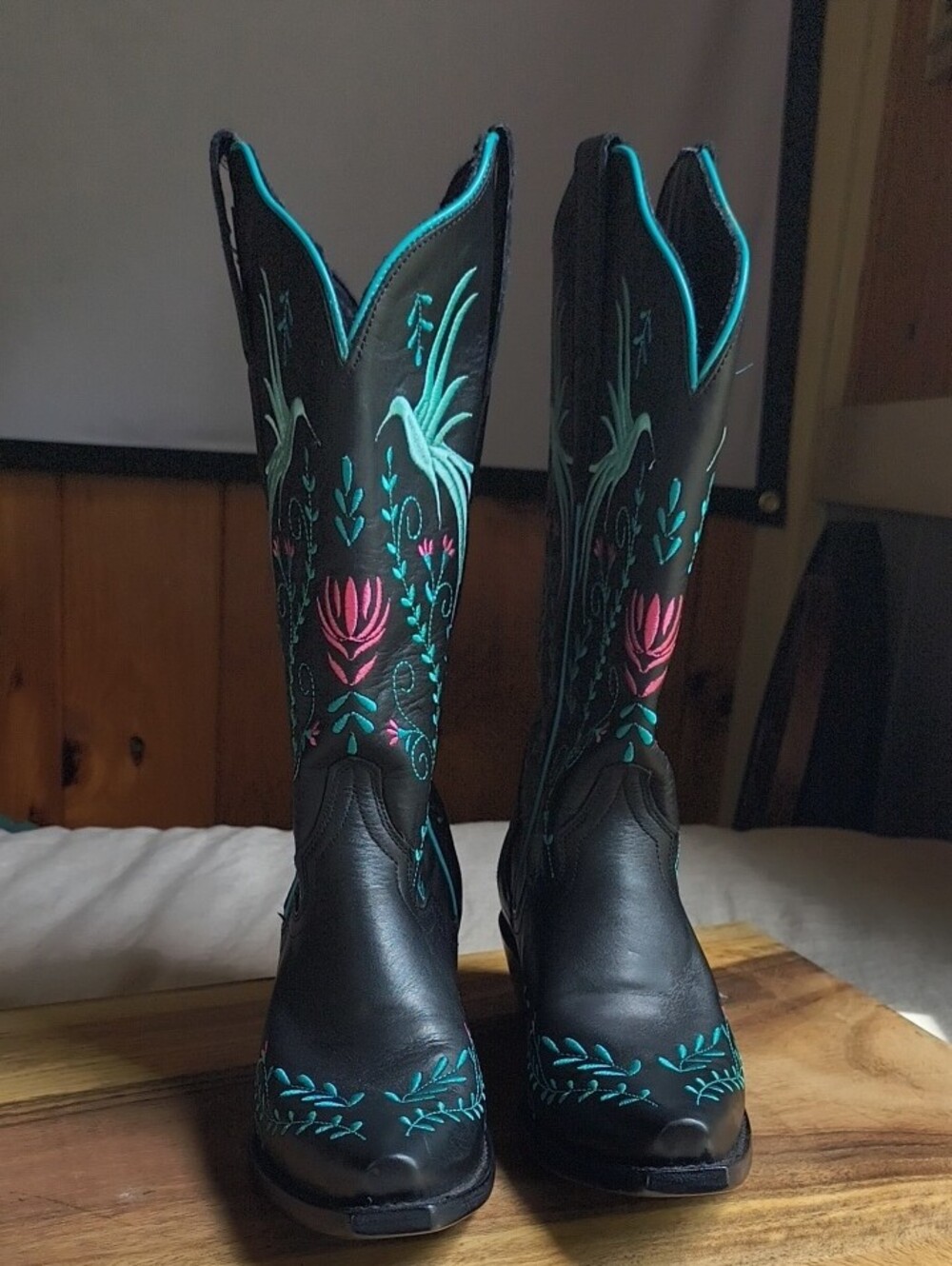 J.B. Dillon Black Western Leather Boots with Turquoise & Pink Embroidery 🩵NEW 8 - Picture 12 of 14